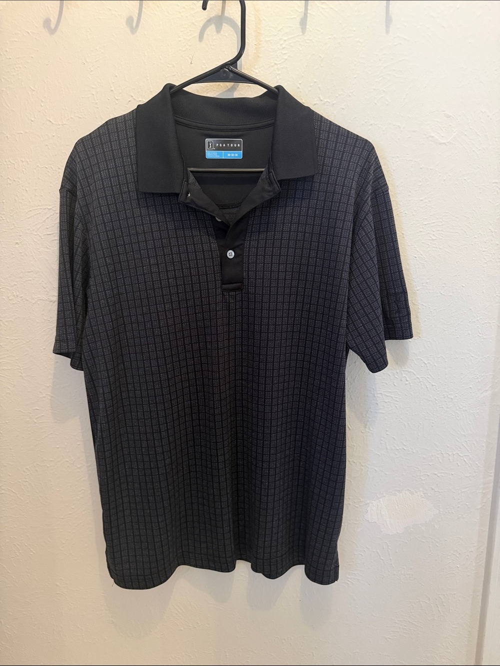 PGA Tour Men’s Black Grid-Pattern Polo